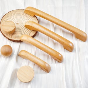 Nature Wood Bridge Handles Pulls Beech Kitchen Handle Knobs Cabinet Door Handle Closet Round Knob Dresser Drawer Pulls Ball Knob Hardware