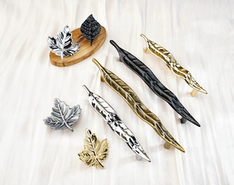 Unique Leaf Style Handles Dresser Drawer Handles Kitchen Cabinet Pulls Door Handles Closet Knobs Antique Brass Cupboard Knobs Pulls Hardware