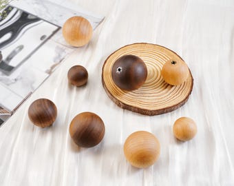 Boutons sphériques Boutons en bois Poignées de tiroir Boutons de meuble Garde-robe Noyer noir Hêtre Poignées de porte d'armoires de cuisine Boutons Quincaillerie simple