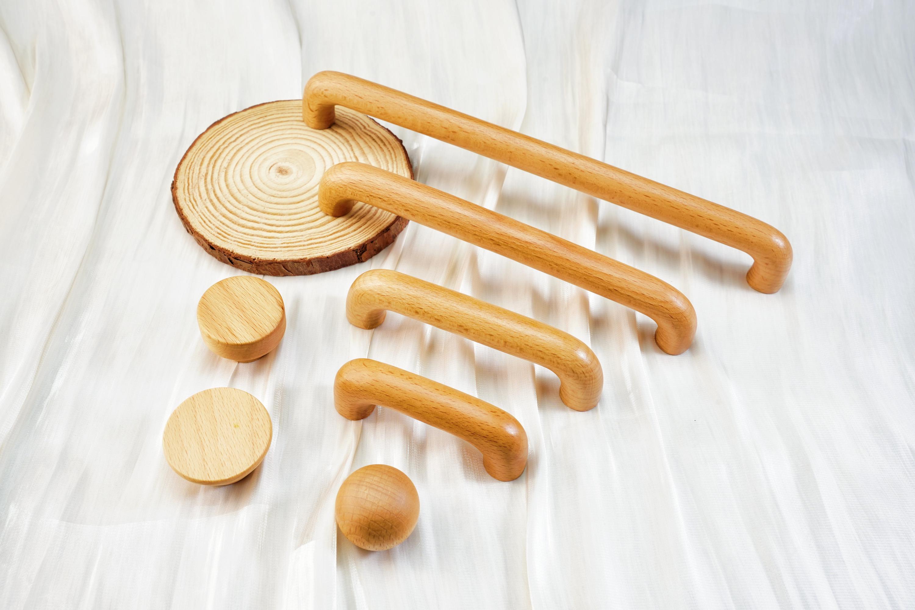 Poignées en bois simples poignées de boutonnage poignée de porte de cuisine en noyer noir poignée de porte d'armoire bouton rond commode tiroir poigné