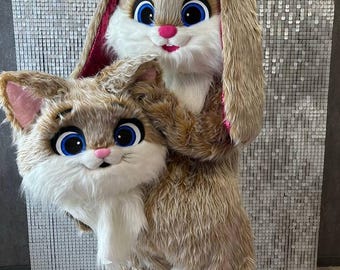 Bunny Cat Mascot Costume, Fluffy Rabbit Full Body Suit