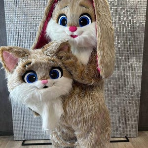 Fantasia de mascote de coelho/gato, macacão de corpo inteiro de coelho fofinho