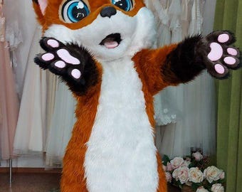 Fluffy Fox Mascot Costume, Adult Size Party Suit