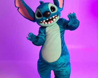 Costume da mascotte Stitch, tuta intera da alieno blu per feste