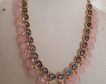 Kundan Polki Choker Necklace Set: Meenakari Bollywood Jewelry