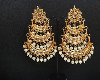 Kundan Bridal Jewelry Set: Gold Plated Indian Wedding Necklace with Earrings