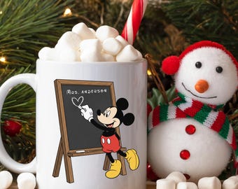 Custom Mickey Name Mug, Personalized Disney Mug, Disney Teacher Mug, Holiday Gift, Coffee Lovers Gift, Mickey Mouse Mug,Disney Xmas Keepsake