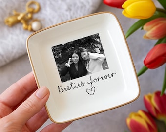 Personalized Bestie Photo Jewelry Dish, Christmas Ring Dish, Best Friends Photo Trinket Dish, Birthday Gift For Besties, Christmas Gift