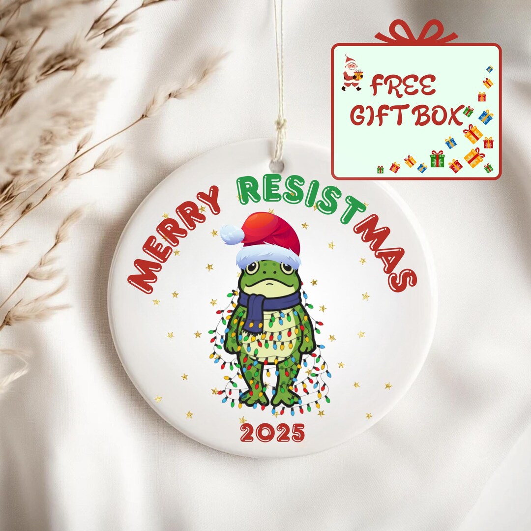 Resistmas Rabbit Portland Frog Ornament 2025, Merry Resistmas Ceramic Tree Decor, Funny ...