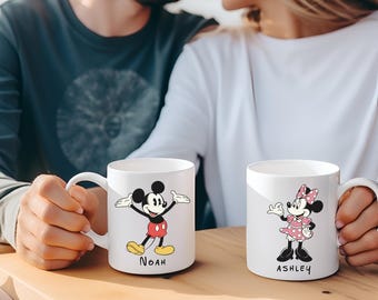 Mickey Minnie Couple Custom Name Mug, Personalized Disney Mug, Disney Teacher Nurse Mug, Holiday Gift, Coffee Lovers Gift, Disney Keepsake