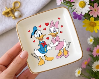 Personalized Disney Daisy Donald Couple, Donald Jewelry Tray, Custom Engagement Ring Holder, Disney Wedding Gift, Cute Bridal Jewelry Tray