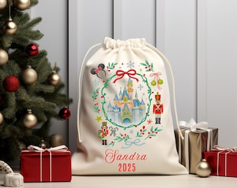 Disney Castle Christmas Sack, Christmas Bag for Presents, Personalized Holiday Sack with Name,Custom Stocking Bags,Santa Gift,Christmas Sack