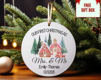 Our First Christmas Married Ornament, Personalized Mr and Mrs Ornament 2026, Newlywed Christmas Gift, Custom Wedding Keepsake Decoration