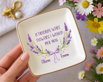 Custom Name Ring Dish, Dainty Jewelry Dish, Personalized Flower Jewelry Dish, Best Friend Flower Ring Dish, Birthday Gifts, Bridesmaid Gift