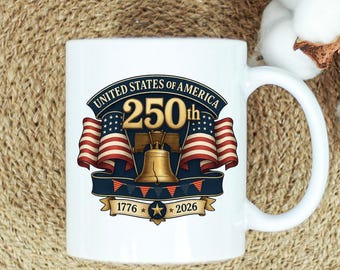 USA 250th Anniversary Mug, 1776-2026 Patriotic Coffee Mug, United States 250 Years Cup, Semiquincentennial Gift, Vintage USA Mug