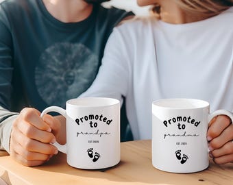Promoted to Grandma/Grandpa Mug EST 2025 Pregnancy Announcement Grandparents Mug First Time Grandpa Gift For New Grandma New Grandpa Mug