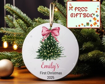 Baby First Christmas Ornament 2025, Personalized First Christmas Ornament Baby Girl Name, Baby Shower Gift, Baby Family Keepsake