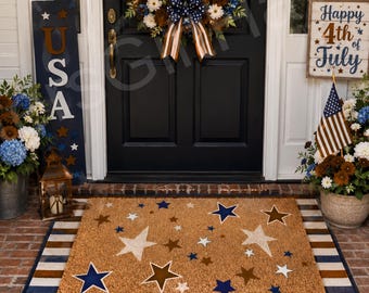 Red White And Blue Star Doormat, Patriotic Welcome Mat, 4th of July Decor, Memorial Day Mat, Independence Day Porch Doormat, Veterans Mat