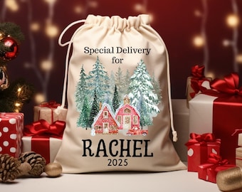 Personalised Christmas Bag, Santa Gift Bag for Christmas, Special Delivery Christmas Santa Sack with Name, Christmas Gift