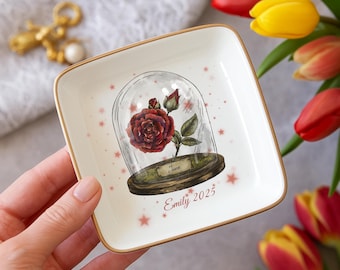 Personalized Birth Flower Jewelry Dish, Birth Flower Ring Dish, Birthday Gift, Custom Name Jewelry Dish, Dainty Jewelry Dish,Bridesmaid Gift