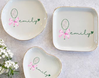 Vide-poches cadeau tennis personnalisé, porte-bagues avec prénom personnalisé, support en céramique pour femme, porte-bagues décoratif moderne et sportif, cadeau pour elle