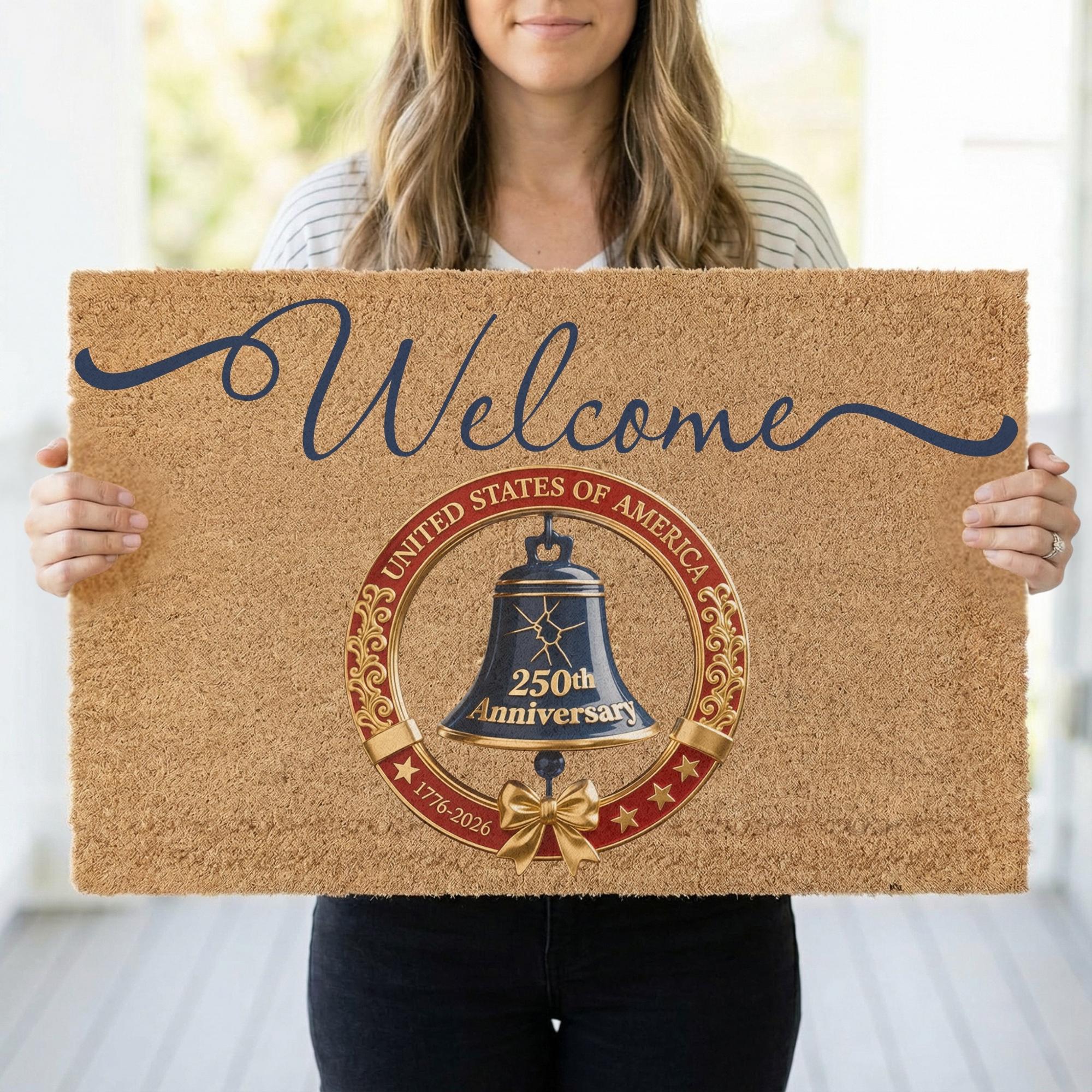Discover USA 250th Anniversary Doormat, 1776-2026 Patriotic Welcome Mat, United States 250 Years Door Mat, Semiquincentennial Porch Decor,4th of July
