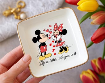 Custom Disney Ring Dish, Mickey & Minnie Jewelry Tray, Personalized Engagement Ring Holder, Disney Wedding Gift, Cute Bridal Jewelry Tray