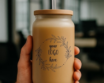 Custom Clear and Frosted Glass Tumbler, Company Logo Cup, Personalized Glass Cup With Logo, Business Corporate Company Cups, Christmas Gift