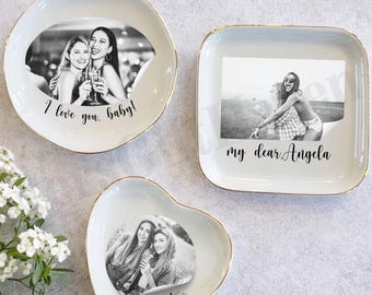 Personalised Bestie Photo Trinket Dish, Custom Jewelry Ring Dish, Bridesmaid Proposal, Ceramic Trinket Tray for Best Friend, Wedding Gift