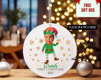Custom Face Baby First Ornament,Baby Elf Ornament,Baby Boy Photo Ornament,Baby Christmas Gift,Baby Christmas Ornament,Newborn Christmas Gift