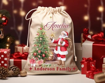 Santa Sack, Christmas Bag for Presents, Santa Bags with Family Name, Personalized Gift Bag, Custom Stocking Bags, Santa Gift, Christmas Sack
