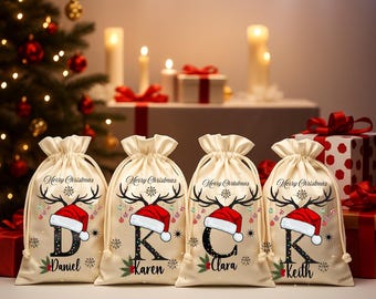Personalized Family Christmas Santa Sack, Custom Name Initial Christmas Sack, Christmas Gift Bag, Santa Sack, Christmas Gift, Presents Bag