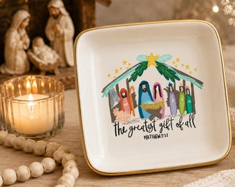 Christmas Nativity Ring Dish, The Greatest Gift of All Trinket Dish, Ceramic Christmas Ring Dish, Religious Gift, Christmas Gift