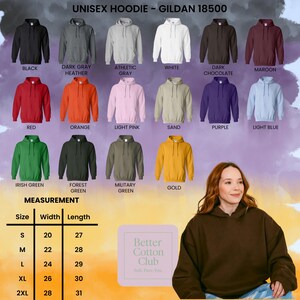 May include: A variety of unisex hoodies in various colors, including black, gray, white, red, and green. The image also includes a measurement chart with sizes ranging from S to 2XL, with widths from 20 to 28 inches and lengths from 27 to 31 inches.