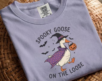 Comfort Colors® Spooky Goose On The Loose Shirt, Halloween Goose Shirt, Spooky Season Shirt, Halloween Silly Goose Shirt, Halloween Gift