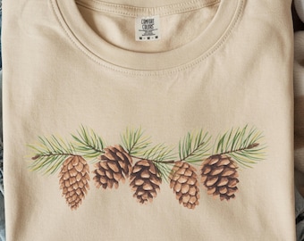 Christmas Pinecone Comfort Colors Shirt: Preppy Botanical Tee