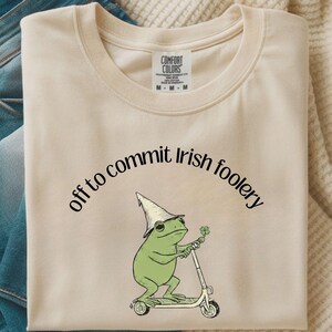 Comfort Colors St Patricks Day Frog Shirt Off to Commit Irish Foolery Tee Funny Frog Scooter Saint Patricks Four Leaf Clover St Paddys Day