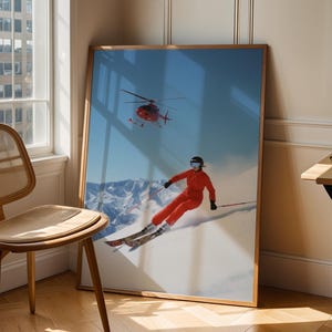 Heli-Ski Poster Digital Download | Retro Ski Wall Art | Vintage Alpine Skiing Print | Après-Ski Winter Sports Décor
