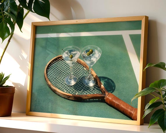 Tennis Court Martini Wall Art – Funky Cool Girl Printable Poster | Retro Sport Aesthetic Digital Download | Funky Trendy Wall Print