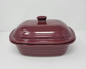 Pampered Chef Deep Covered Baker Roaster 3.1 Qt Cranberry Dutch Oven Stoneware