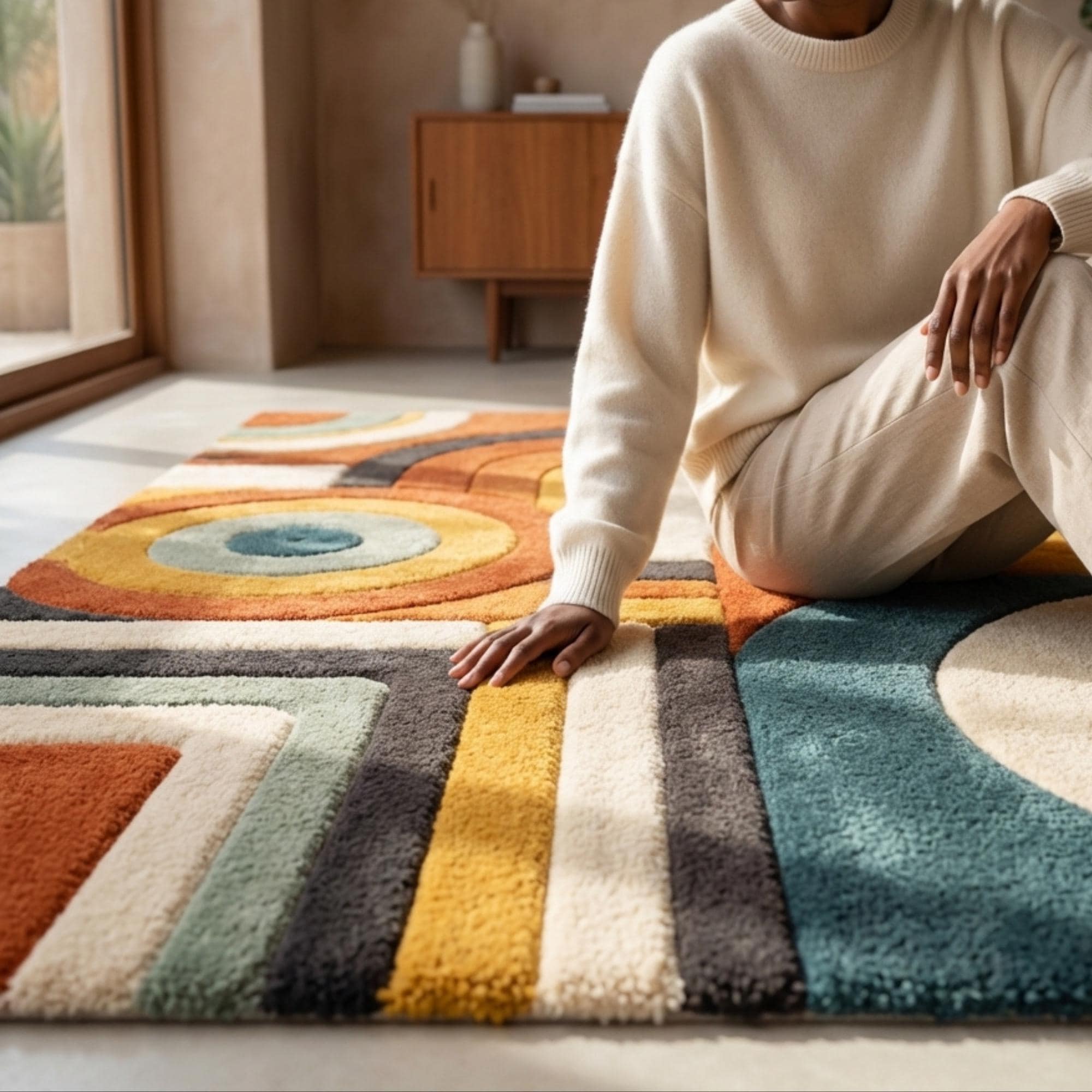 Mid Century Modern Rug | Geometric Hand Tufted Wool | Custom Size ...