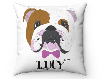 English Bulldog Girl Customizable Personalized Square Pillow