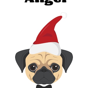 Pug Dog Pet Portrait Personalized Holiday Christmas