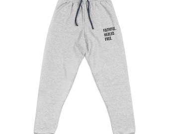 Faithful Healed Free Embroidered Joggers – Unisex Cotton Blend Sweatpants