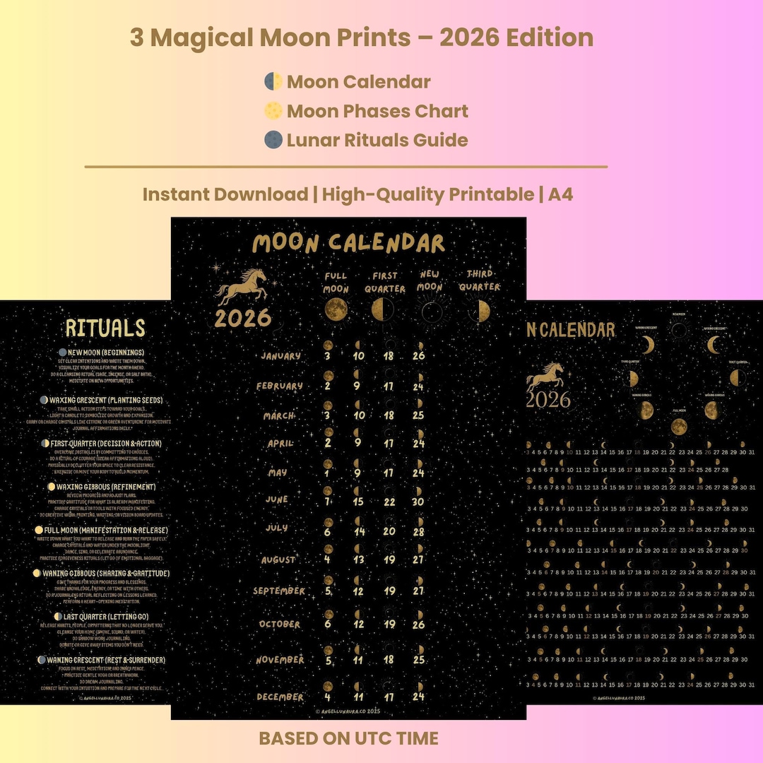 Moon Phase Calendar 2026: Lunar Ritual Guide, Astrology Art (PDF) - Etsy