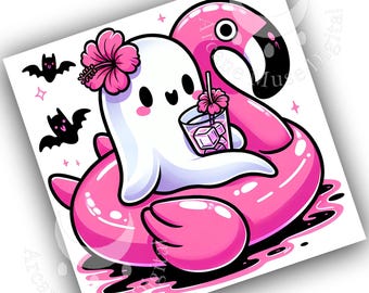 Summerween Geist PNG | Spooky Flamingo Floatie, Fledermäuse (Digitaler Download)