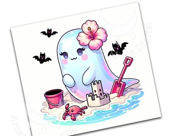 Zamek z piasku Summerween Ghost PNG, Straszny projekt plaży (Digital Download 14x14)