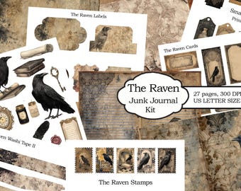 The Raven Junk Journal Kit Edgar Allen Poe Printable Paper Scrapbooking Digital Download
