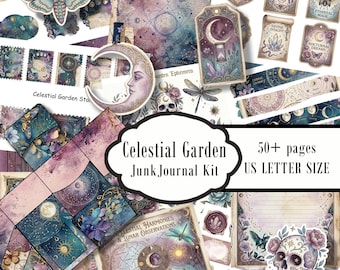 Gothic Celestial Garden Junk Journal Kit | Moth Animals Art Nouveau Whimsical Witchy Floral Digital Download