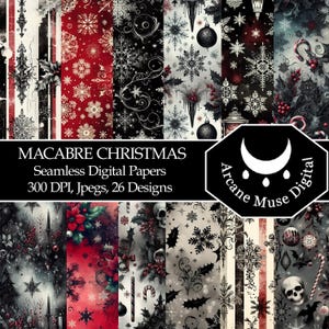 Makabert viktorianskt gotiskt julpapper: 26 akvarellmotiv (300 DPI, 12x12 JPEG)